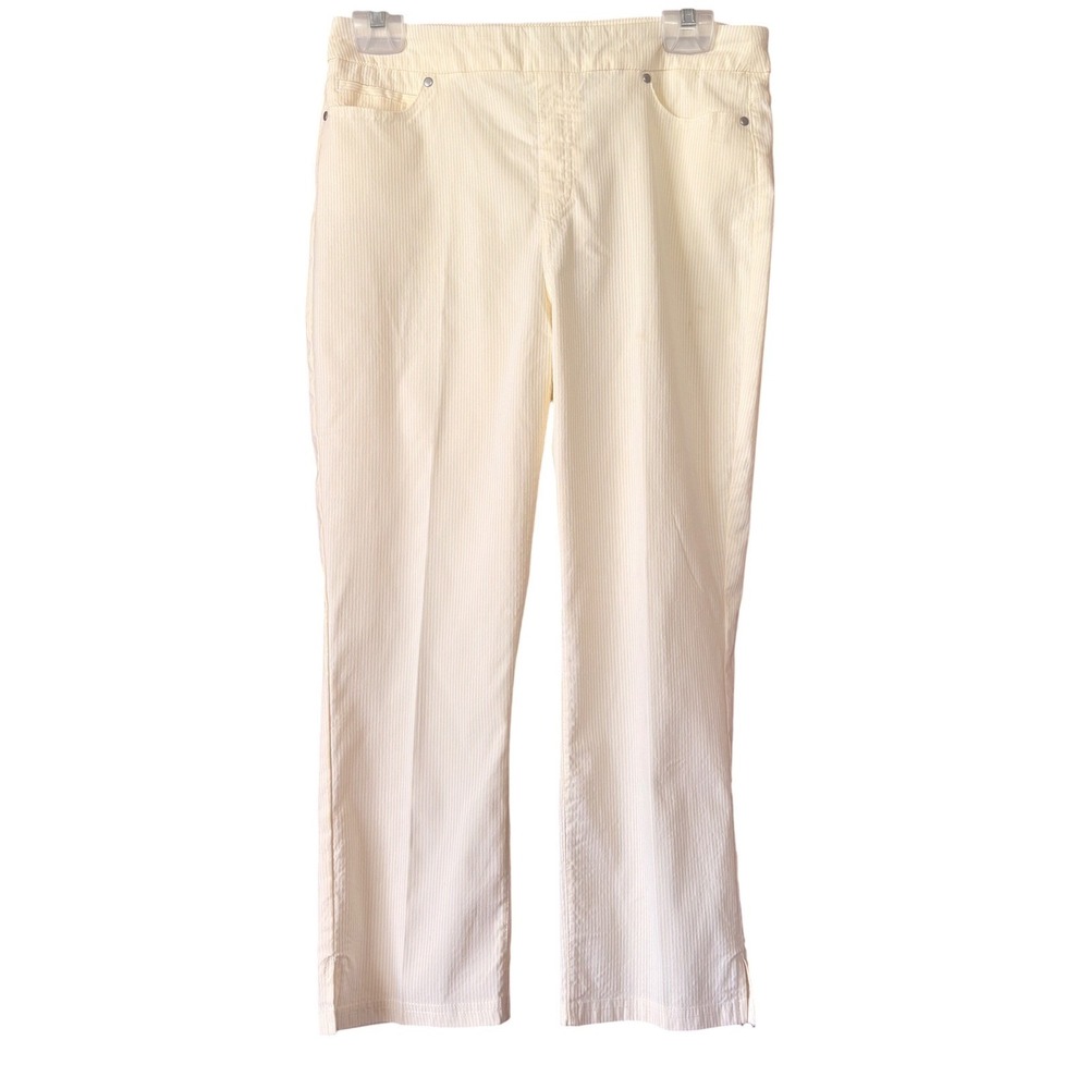 Mario Serrani Italy Womens Pants Medium Pull‎ On Elastic Waist Yellow Pinstripes